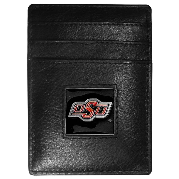 NCAA - Oklahoma State Cowboys Leather Money Clip/Cardholder Packaged in Gift Box-Wallets & Checkbook Covers,Money Clip/Cardholders,Gift Box Packaging,College Money Clip/Cardholders-JadeMoghul Inc.
