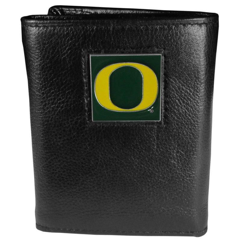 NCAA - Oregon Ducks Deluxe Leather Tri-fold Wallet Packaged in Gift Box-Wallets & Checkbook Covers,Tri-fold Wallets,Deluxe Tri-fold Wallets,Gift Box Packaging,College Tri-fold Wallets-JadeMoghul Inc.