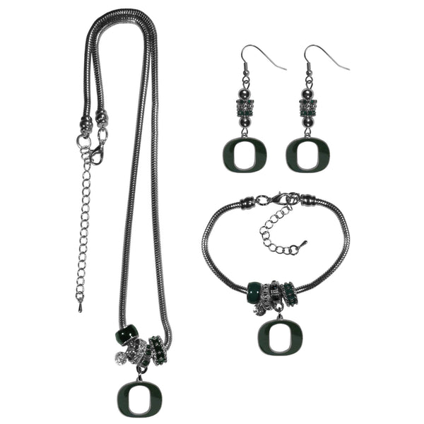 NCAA - Oregon Ducks Euro Bead Jewelry 3 piece Set-Jewelry & Accessories,College Jewelry,Oregon Ducks Jewelry-JadeMoghul Inc.