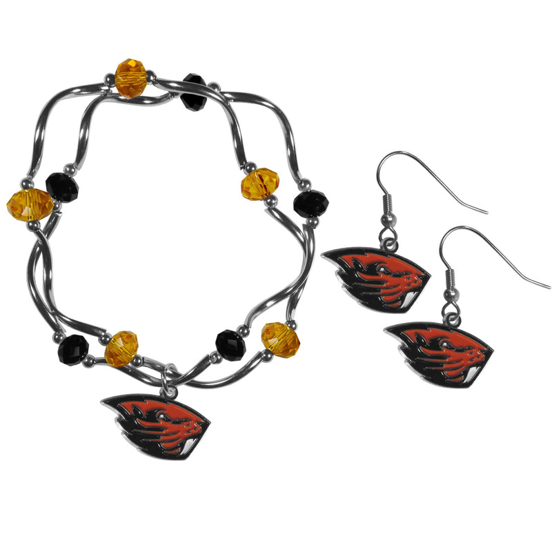 NCAA - Oregon St. Beavers Dangle Earrings and Crystal Bead Bracelet Set-Jewelry & Accessories,College Jewelry,Oregon St. Beavers Jewelry-JadeMoghul Inc.