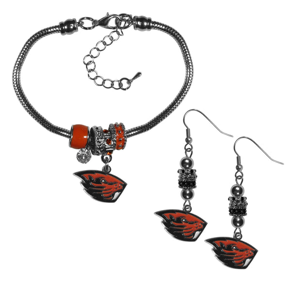 NCAA - Oregon St. Beavers Euro Bead Earrings and Bracelet Set-Jewelry & Accessories,College Jewelry,Oregon St. Beavers Jewelry-JadeMoghul Inc.