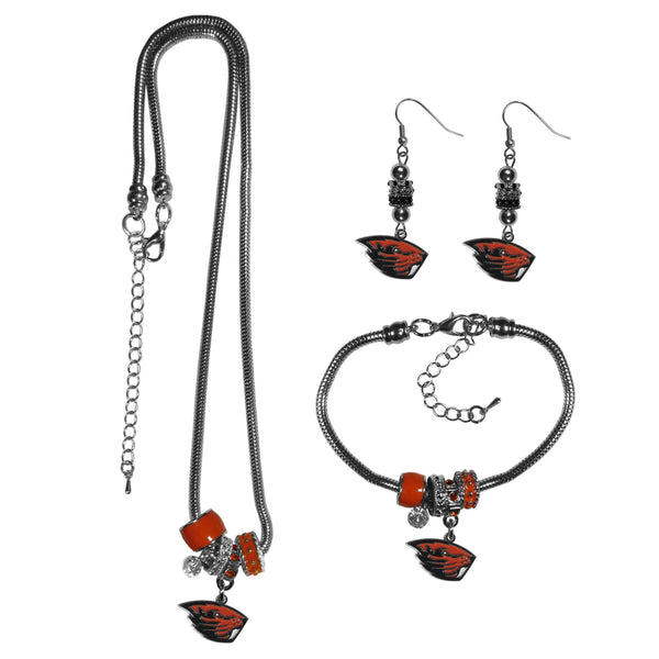 NCAA - Oregon St. Beavers Euro Bead Jewelry 3 piece Set-Jewelry & Accessories,College Jewelry,Oregon St. Beavers Jewelry-JadeMoghul Inc.