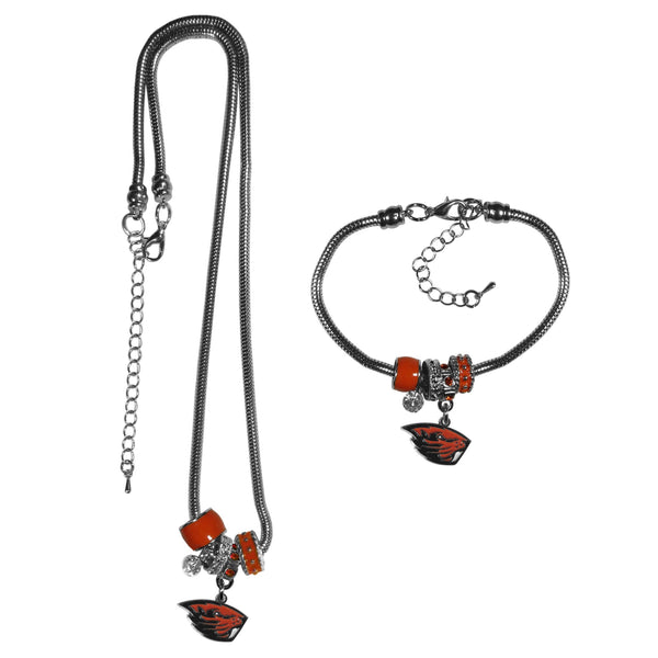 NCAA - Oregon St. Beavers Euro Bead Necklace and Bracelet Set-Jewelry & Accessories,College Jewelry,Oregon St. Beavers Jewelry-JadeMoghul Inc.