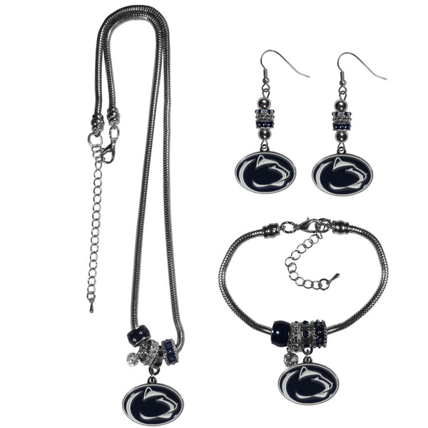 NCAA - Penn St. Nittany Lions Euro Bead Jewelry 3 piece Set-Jewelry & Accessories,College Jewelry,Penn St. Nittany Lions Jewelry-JadeMoghul Inc.