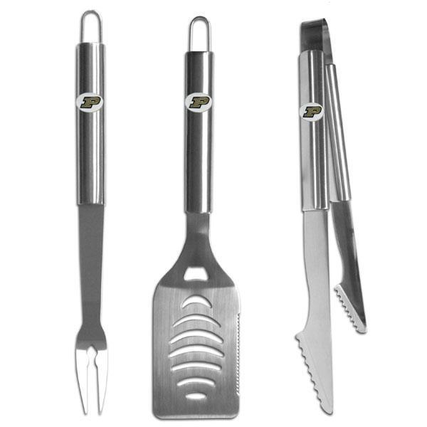 NCAA - Purdue Boilermakers 3 pc Stainless Steel BBQ Set-Tailgating & BBQ Accessories,BBQ Tools,3 pc Steel Tool SetCollege 3 pc Steel Tool Set-JadeMoghul Inc.