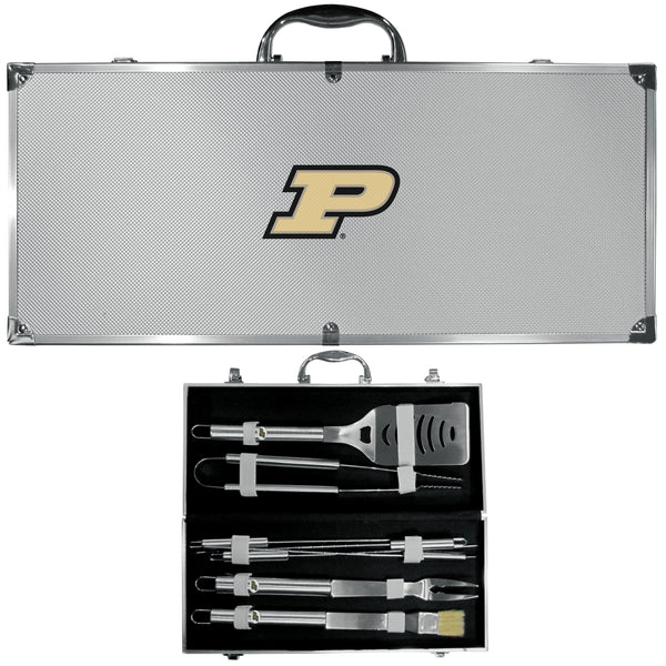 NCAA - Purdue Boilermakers 8 pc Stainless Steel BBQ Set w/Metal Case-Tailgating & BBQ Accessories,BBQ Tools,8 pc Steel Tool Set w/Metal Case,College 8 pc Steel Tool Set w/Metal Case-JadeMoghul Inc.
