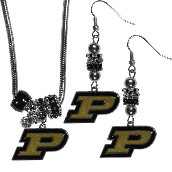 NCAA - Purdue Boilermakers Euro Bead Earrings and Necklace Set-Jewelry & Accessories,College Jewelry,Purdue Boilermakers Jewelry-JadeMoghul Inc.