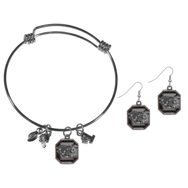 NCAA - S. Carolina Gamecocks Dangle Earrings and Charm Bangle Bracelet Set-Jewelry & Accessories,College Jewelry,S. Carolina Gamecocks Jewelry-JadeMoghul Inc.