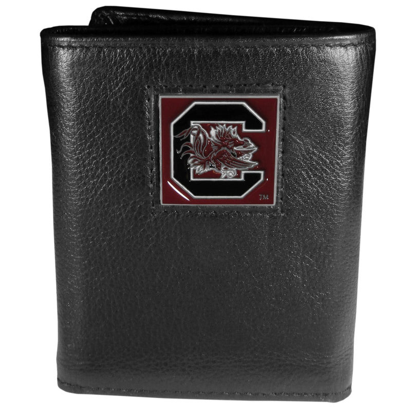 NCAA - S. Carolina Gamecocks Deluxe Leather Tri-fold Wallet Packaged in Gift Box-Wallets & Checkbook Covers,Tri-fold Wallets,Deluxe Tri-fold Wallets,Gift Box Packaging,College Tri-fold Wallets-JadeMoghul Inc.