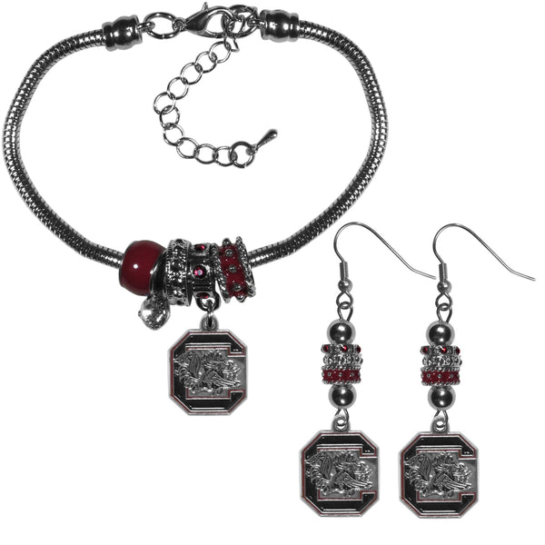 NCAA - S. Carolina Gamecocks Euro Bead Earrings and Bracelet Set-Jewelry & Accessories,College Jewelry,S. Carolina Gamecocks Jewelry-JadeMoghul Inc.