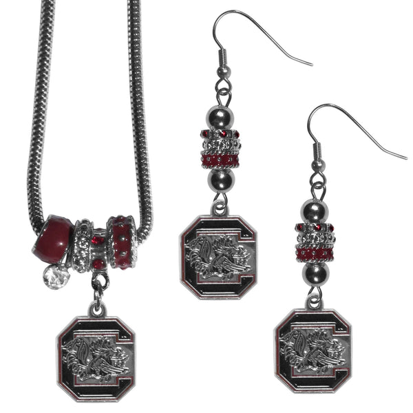 NCAA - S. Carolina Gamecocks Euro Bead Earrings and Necklace Set-Jewelry & Accessories,College Jewelry,S. Carolina Gamecocks Jewelry-JadeMoghul Inc.