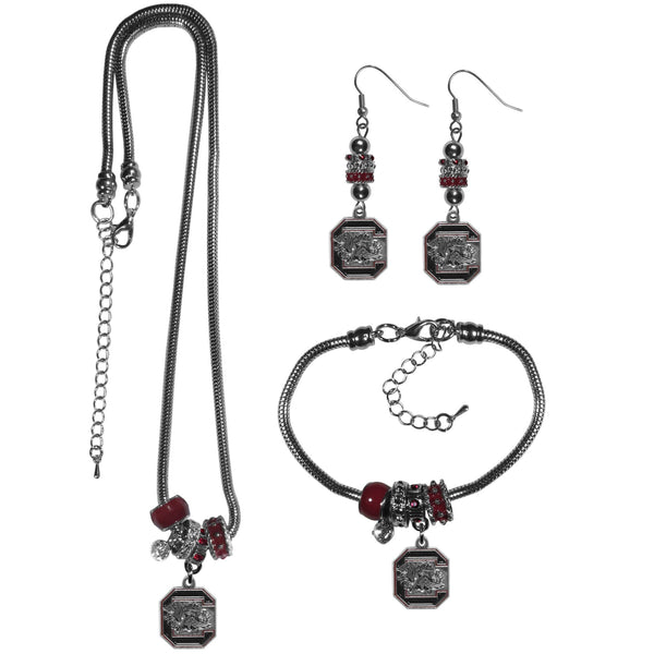 NCAA - S. Carolina Gamecocks Euro Bead Jewelry 3 piece Set-Jewelry & Accessories,College Jewelry,S. Carolina Gamecocks Jewelry-JadeMoghul Inc.