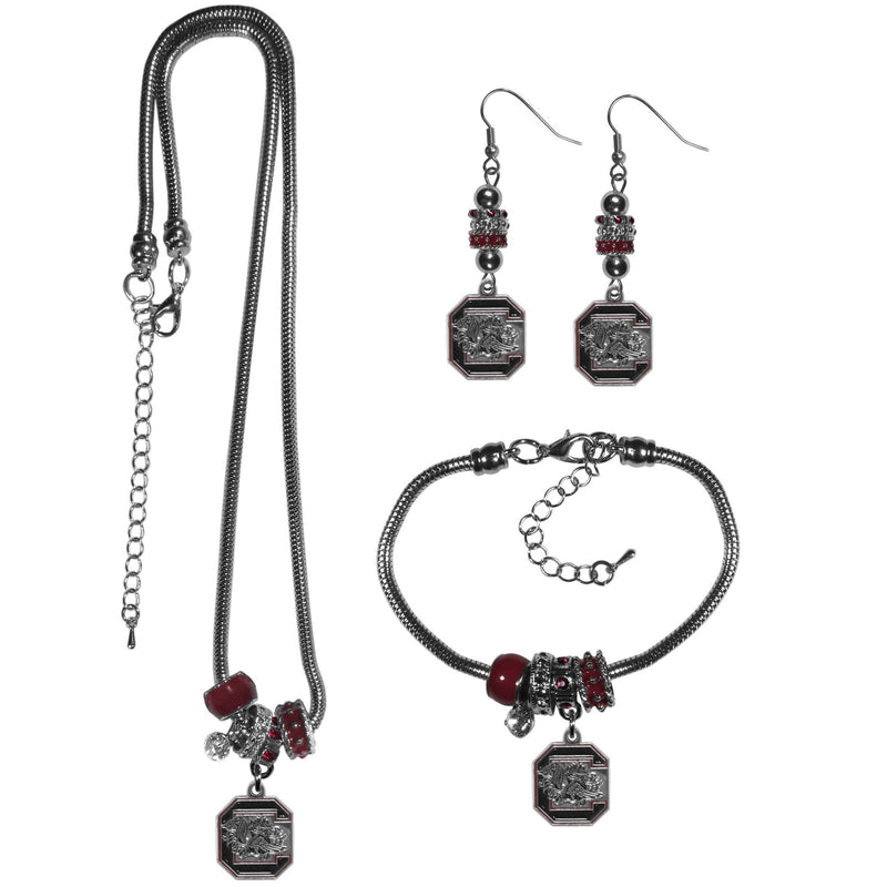 NCAA - S. Carolina Gamecocks Euro Bead Jewelry 3 piece Set-Jewelry & Accessories,College Jewelry,S. Carolina Gamecocks Jewelry-JadeMoghul Inc.