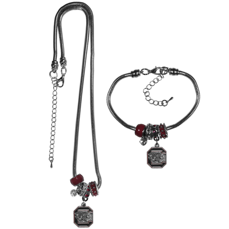 NCAA - S. Carolina Gamecocks Euro Bead Necklace and Bracelet Set-Jewelry & Accessories,College Jewelry,S. Carolina Gamecocks Jewelry-JadeMoghul Inc.