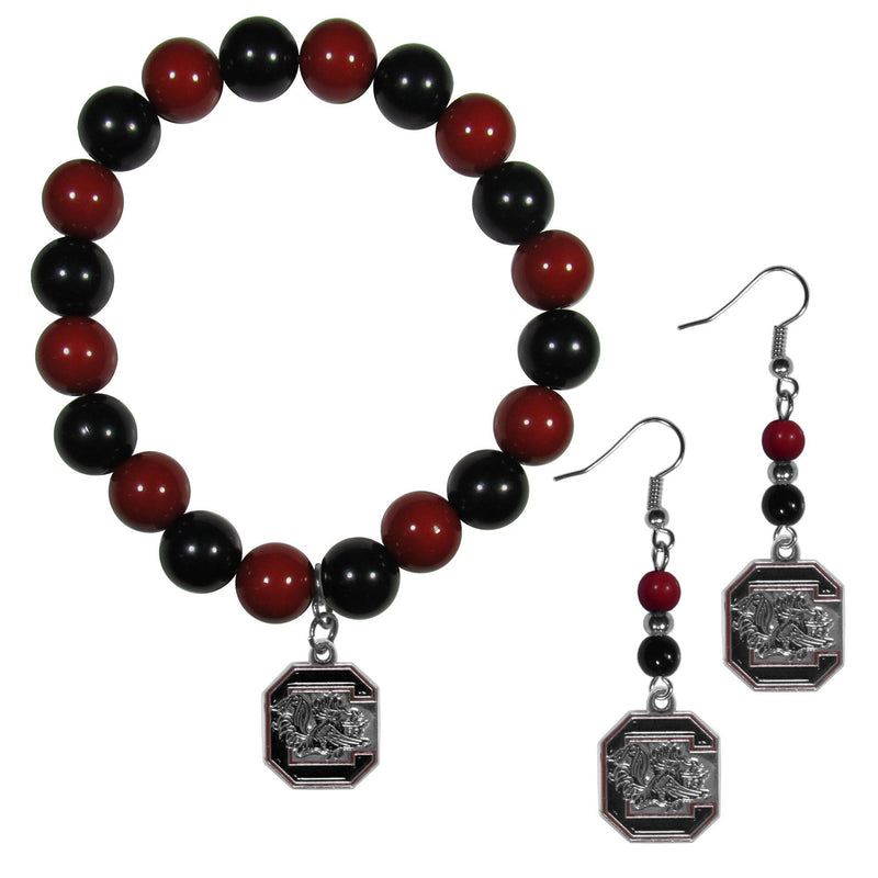 NCAA - S. Carolina Gamecocks Fan Bead Earrings and Bracelet Set-Jewelry & Accessories,Jewelry Sets,Fan Bead Earrings and Bracelet-JadeMoghul Inc.