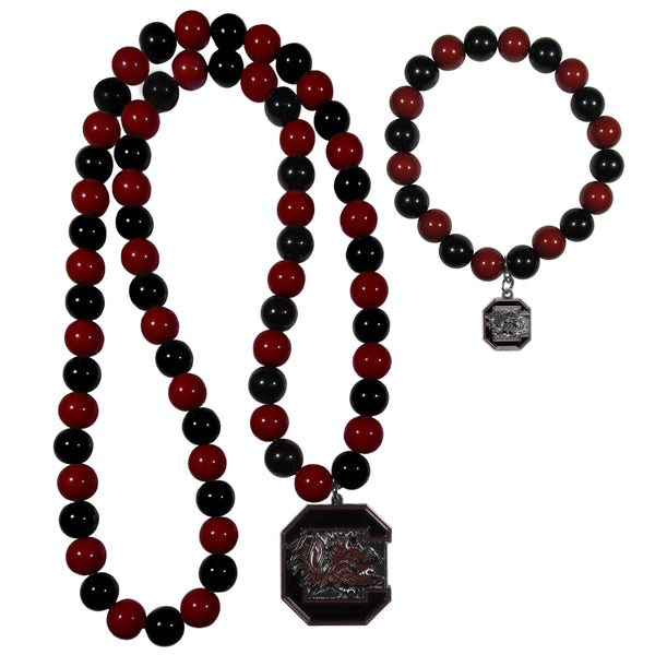 NCAA - S. Carolina Gamecocks Fan Bead Necklace and Bracelet Set-Jewelry & Accessories,College Jewelry,S. Carolina Gamecocks Jewelry-JadeMoghul Inc.