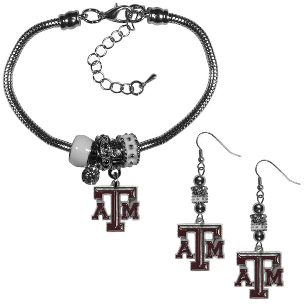 NCAA - Texas A & M Aggies Euro Bead Earrings and Bracelet Set-Jewelry & Accessories,College Jewelry,Texas A & M Aggies Jewelry-JadeMoghul Inc.