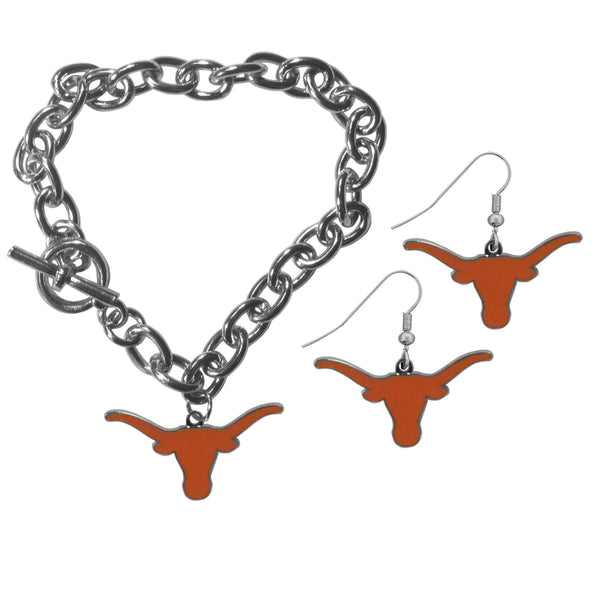 NCAA - Texas Longhorns Chain Bracelet and Dangle Earring Set-Jewelry & Accessories,College Jewelry,Texas Longhorns Jewelry-JadeMoghul Inc.