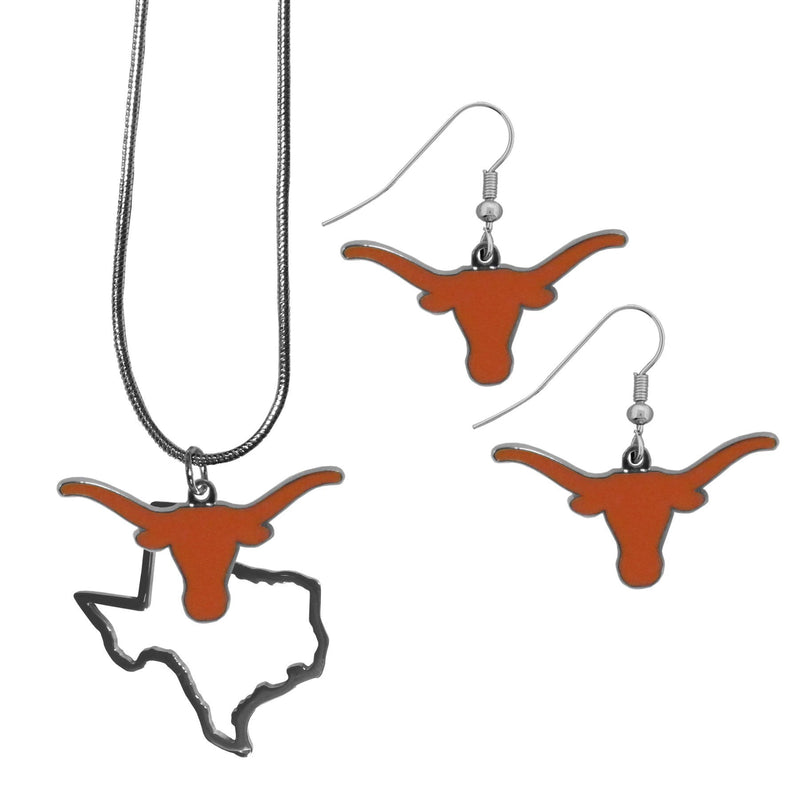NCAA - Texas Longhorns Dangle Earrings and State Necklace Set-Jewelry & Accessories,College Jewelry,Texas Longhorns Jewelry-JadeMoghul Inc.