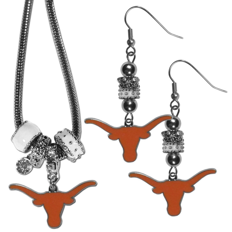 NCAA - Texas Longhorns Euro Bead Earrings and Necklace Set-Jewelry & Accessories,College Jewelry,Texas Longhorns Jewelry-JadeMoghul Inc.