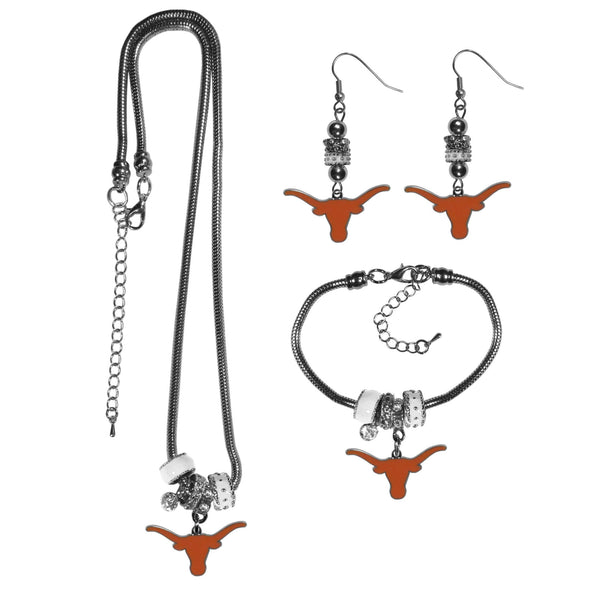 NCAA - Texas Longhorns Euro Bead Jewelry 3 piece Set-Jewelry & Accessories,College Jewelry,Texas Longhorns Jewelry-JadeMoghul Inc.