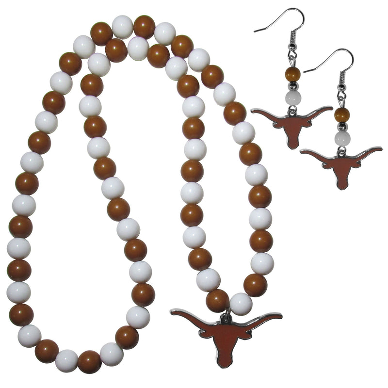 NCAA - Texas Longhorns Fan Bead Earrings and Necklace Set-Jewelry & Accessories,College Jewelry,Texas Longhorns Jewelry-JadeMoghul Inc.