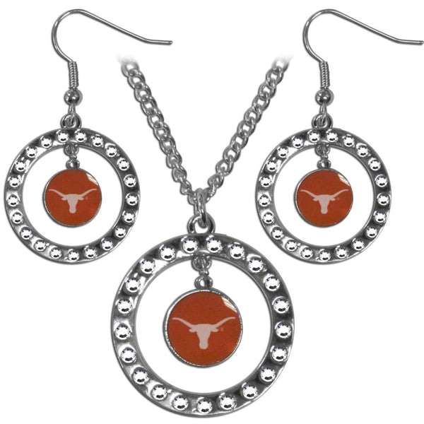 NCAA - Texas Longhorns Rhinestone Hoop Jewelry Set-Jewelry & Accessories,Jewelry Sets,Rhinestone Earrings and Necklaces,College Rhinestone Earrings and Necklaces-JadeMoghul Inc.