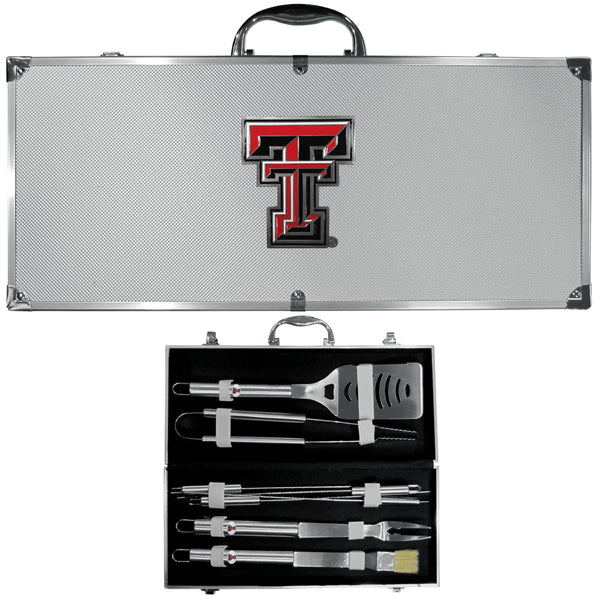 NCAA - Texas Tech Raiders 8 pc Stainless Steel BBQ Set w/Metal Case-Tailgating & BBQ Accessories,BBQ Tools,8 pc Steel Tool Set w/Metal Case,College 8 pc Steel Tool Set w/Metal Case-JadeMoghul Inc.