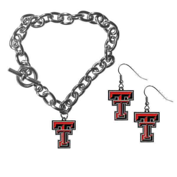 NCAA - Texas Tech Raiders Chain Bracelet and Dangle Earring Set-Jewelry & Accessories,College Jewelry,Texas Tech Raiders Jewelry-JadeMoghul Inc.
