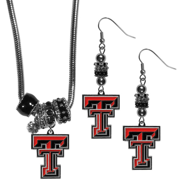 NCAA - Texas Tech Raiders Euro Bead Earrings and Necklace Set-Jewelry & Accessories,College Jewelry,Texas Tech Raiders Jewelry-JadeMoghul Inc.