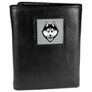 NCAA - UCONN Huskies Deluxe Leather Tri-fold Wallet Packaged in Gift Box-Wallets & Checkbook Covers,Tri-fold Wallets,Deluxe Tri-fold Wallets,Gift Box Packaging,College Tri-fold Wallets-JadeMoghul Inc.