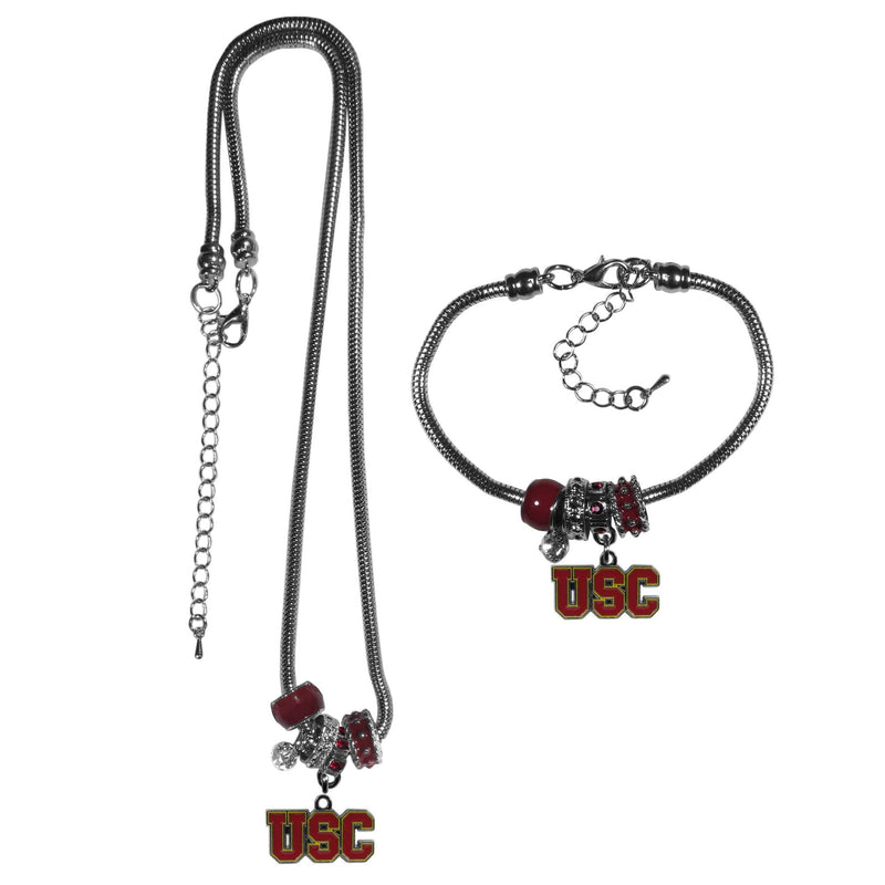 NCAA - USC Trojans Euro Bead Necklace and Bracelet Set-Jewelry & Accessories,College Jewelry,USC Trojans Jewelry-JadeMoghul Inc.