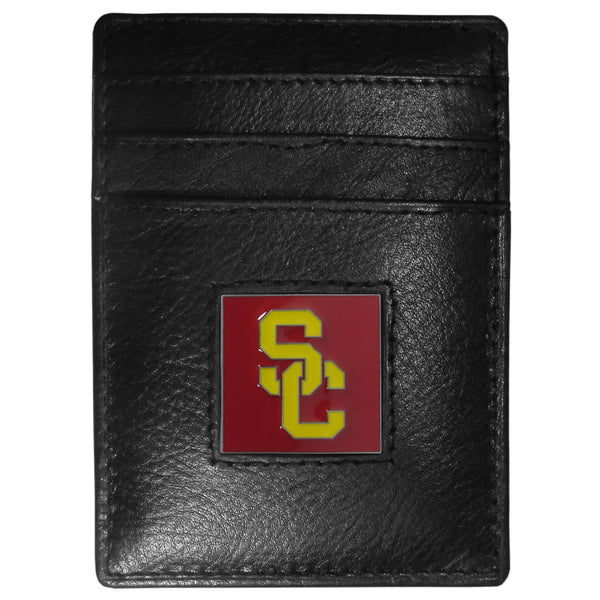 NCAA - USC Trojans Leather Money Clip/Cardholder Packaged in Gift Box-Wallets & Checkbook Covers,Money Clip/Cardholders,Gift Box Packaging,College Money Clip/Cardholders-JadeMoghul Inc.