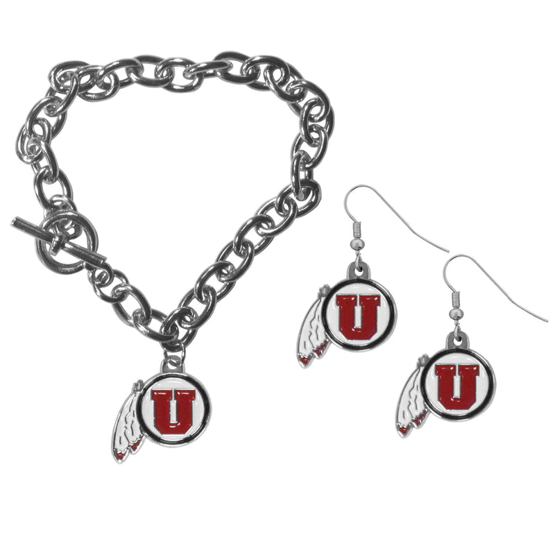 NCAA - Utah Utes Chain Bracelet and Dangle Earring Set-Jewelry & Accessories,College Jewelry,Utah Utes Jewelry-JadeMoghul Inc.