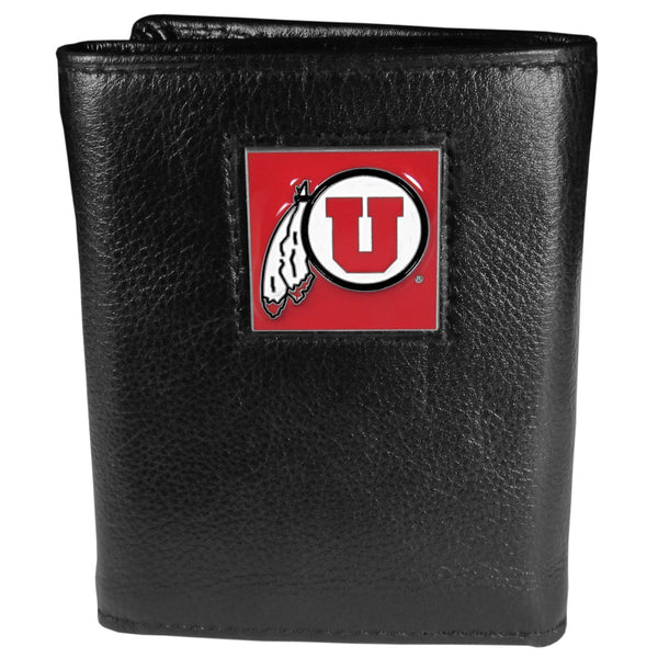 NCAA - Utah Utes Deluxe Leather Tri-fold Wallet Packaged in Gift Box-Wallets & Checkbook Covers,Tri-fold Wallets,Deluxe Tri-fold Wallets,Gift Box Packaging,College Tri-fold Wallets-JadeMoghul Inc.