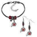 NCAA - Utah Utes Euro Bead Earrings and Bracelet Set-Jewelry & Accessories,College Jewelry,Utah Utes Jewelry-JadeMoghul Inc.