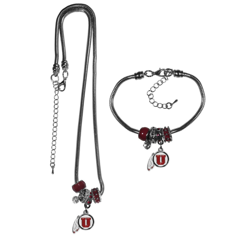 NCAA - Utah Utes Euro Bead Necklace and Bracelet Set-Jewelry & Accessories,College Jewelry,Utah Utes Jewelry-JadeMoghul Inc.