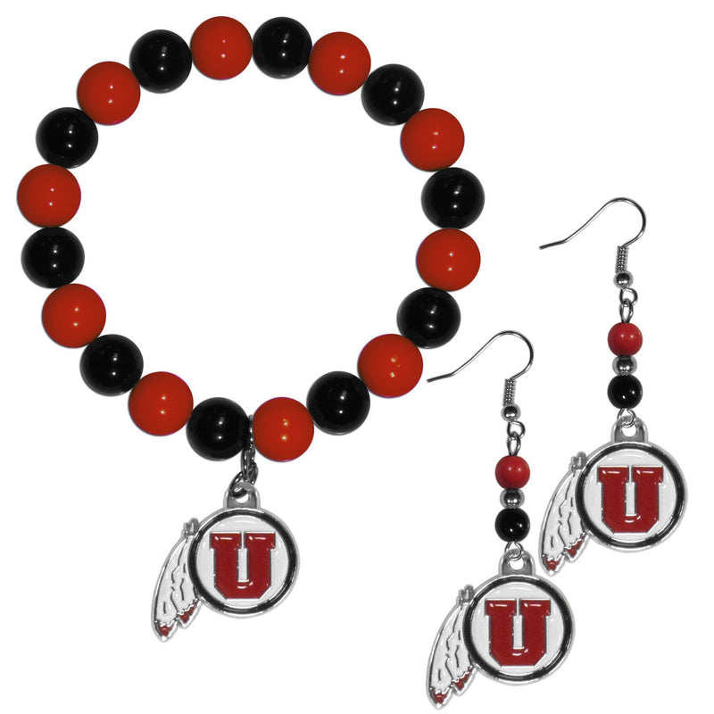 NCAA - Utah Utes Fan Bead Earrings and Bracelet Set-Jewelry & Accessories,Jewelry Sets,Fan Bead Earrings and Bracelet-JadeMoghul Inc.