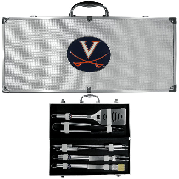 NCAA - Virginia Cavaliers 8 pc Stainless Steel BBQ Set w/Metal Case-Tailgating & BBQ Accessories,BBQ Tools,8 pc Steel Tool Set w/Metal Case,College 8 pc Steel Tool Set w/Metal Case-JadeMoghul Inc.
