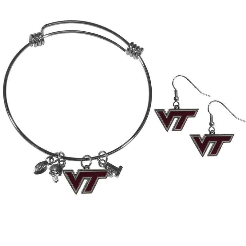 NCAA - Virginia Tech Hokies Dangle Earrings and Charm Bangle Bracelet Set-Jewelry & Accessories,College Jewelry,Virginia Tech Hokies Jewelry-JadeMoghul Inc.