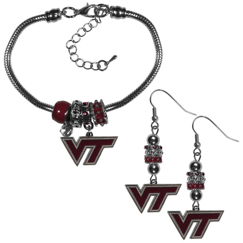 NCAA - Virginia Tech Hokies Euro Bead Earrings and Bracelet Set-Jewelry & Accessories,College Jewelry,Virginia Tech Hokies Jewelry-JadeMoghul Inc.