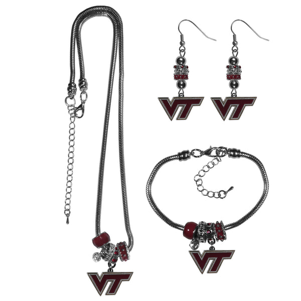 NCAA - Virginia Tech Hokies Euro Bead Jewelry 3 piece Set-Jewelry & Accessories,College Jewelry,Virginia Tech Hokies Jewelry-JadeMoghul Inc.