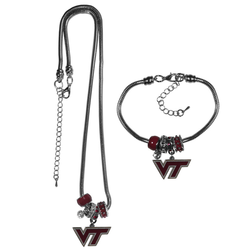 NCAA - Virginia Tech Hokies Euro Bead Necklace and Bracelet Set-Jewelry & Accessories,College Jewelry,Virginia Tech Hokies Jewelry-JadeMoghul Inc.