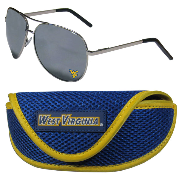 NCAA - W. Virginia Mountaineers Aviator Sunglasses and Sports Case-Sunglasses, Eyewear & Accessories,Sunglass & Accessory Sets,Aviator Sunglasses & Sport Case,College Aviator Sunglasses Sunglasses & Sport Case-JadeMoghul Inc.
