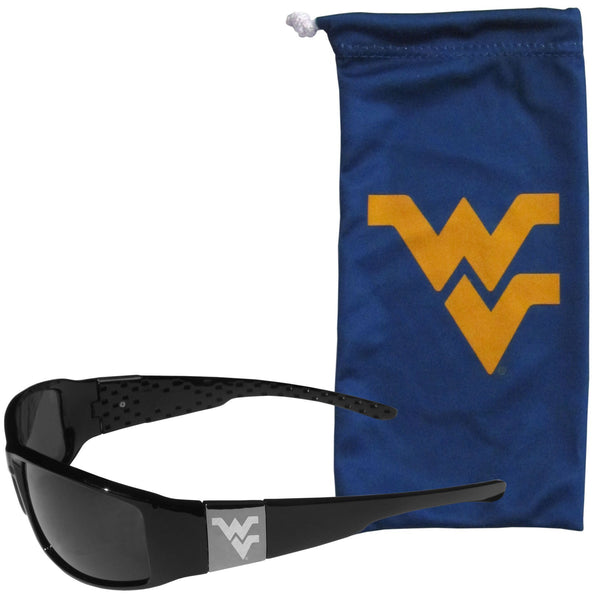 NCAA - W. Virginia Mountaineers Etched Chrome Wrap Sunglasses and Bag-Sunglasses, Eyewear & Accessories,College Eyewear,W. Virginia Mountaineers Eyewear-JadeMoghul Inc.