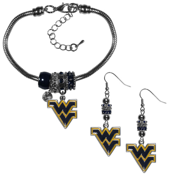 NCAA - W. Virginia Mountaineers Euro Bead Earrings and Bracelet Set-Jewelry & Accessories,College Jewelry,W. Virginia Mountaineers Jewelry-JadeMoghul Inc.