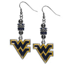 NCAA - W. Virginia Mountaineers Euro Bead Earrings-Jewelry & Accessories,Earrings,Euro Bead Earrings,College Euro Bead Earrings-JadeMoghul Inc.