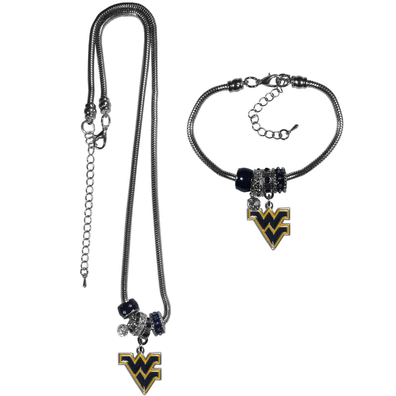 NCAA - W. Virginia Mountaineers Euro Bead Necklace and Bracelet Set-Jewelry & Accessories,College Jewelry,W. Virginia Mountaineers Jewelry-JadeMoghul Inc.