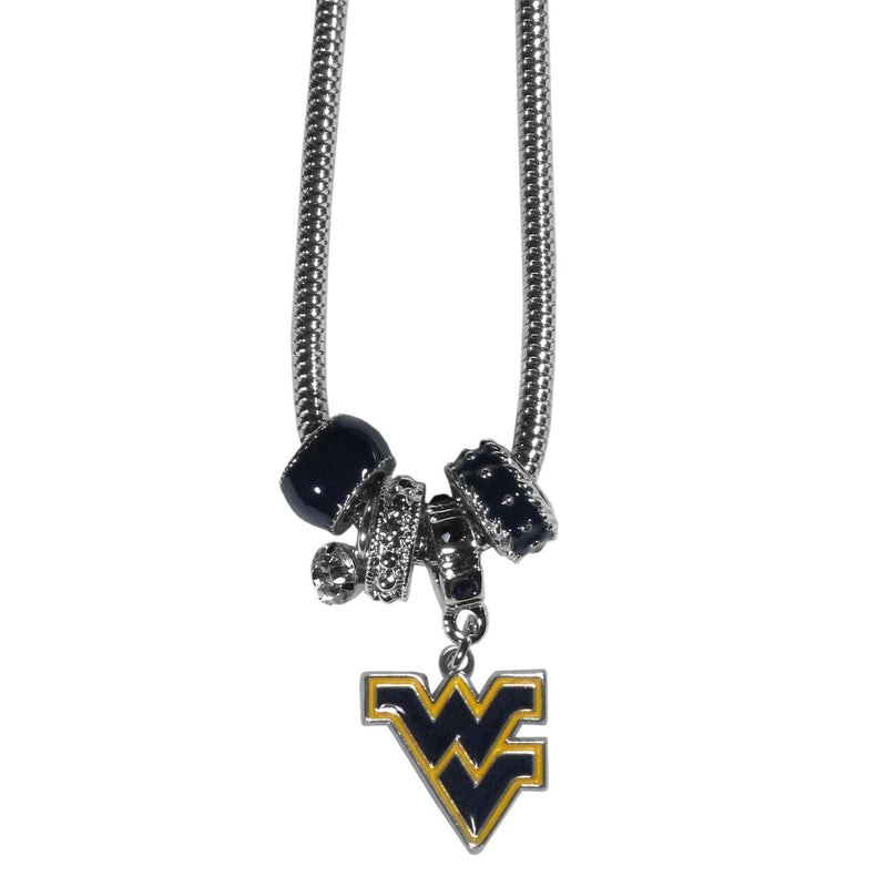 NCAA - W. Virginia Mountaineers Euro Bead Necklace-Jewelry & Accessories,Necklaces,Euro Bead Necklaces,College Euro Bead Necklaces-JadeMoghul Inc.