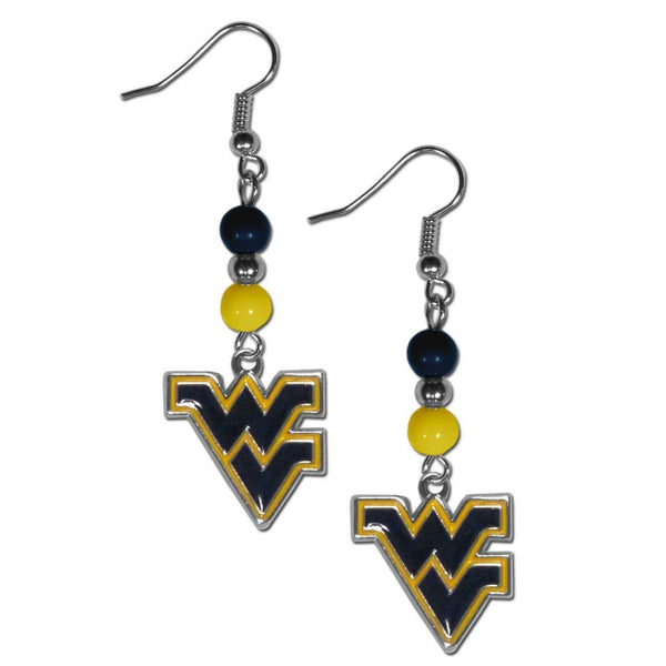 NCAA - W. Virginia Mountaineers Fan Bead Dangle Earrings-Jewelry & Accessories,Earrings,Fan Bead Earrings,College Fan Bead Earrings-JadeMoghul Inc.